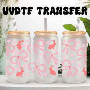 UVDTF Wrap Häschen Kokette Bögen Dunkel 16 Unzen Becher Becher, Ostern Wrap, bereit zu gelten, permanent wasserdicht klebend, doppelseitige Druckoption