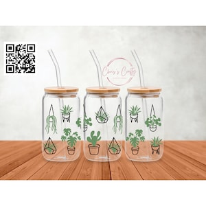 Emballage UVDTF pour plantes en pot suspendu à une boîte de 16 oz, gobelet en verre, emballage pour plantes, prêt à poser, adhésif permanent imperméable