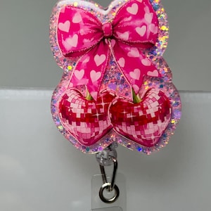 Badge Reel Bow Disco Cherries, Bow Cherry Badge, Funny Sarcastic Badge Reel, Detachable Option, Gifts for Her
