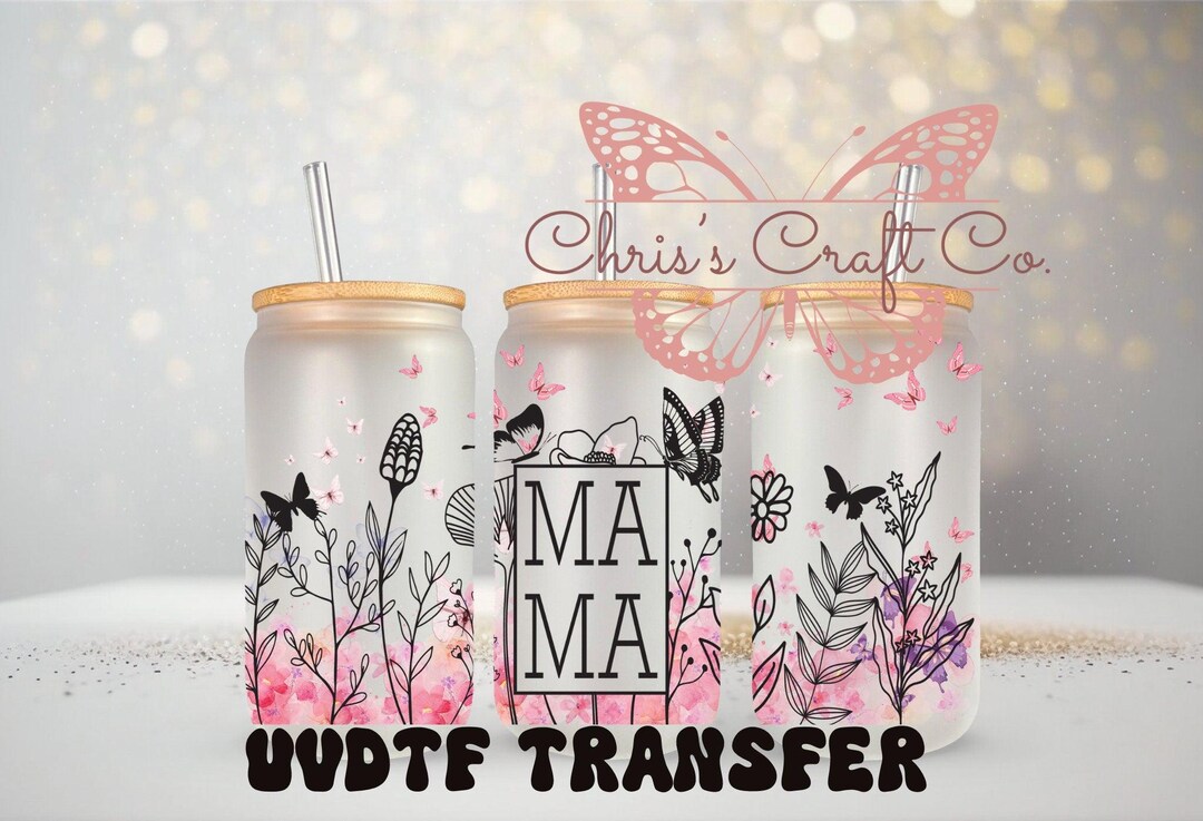 UVDTF Wrap Floral Mama 16oz Can Glass Mug Tumbler, Mom Wrap, Ready to ...