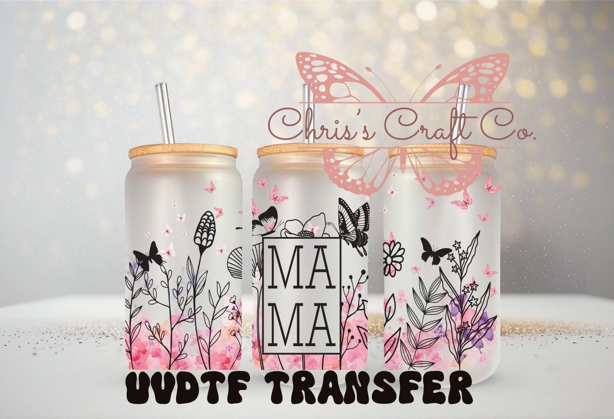 UVDTF Wrap Floral Mama 16oz Can Glass Mug Tumbler, Mom Wrap, Ready to ...