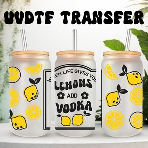 UVDTF Wrap Limoni Aggiungi Vodka Lattina da 16 oz Bicchiere, Tazza Tumbler, Pronto per Applicare Adesivo Impermeabile Permanente