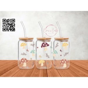 UVDTF Wrap Retro Mushrooms for 16oz Can Glass Mug Tumbler, Ready to apply, Permanent Waterproof Adhesive