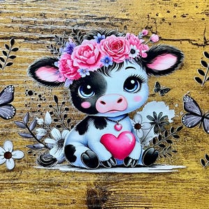 Emballage UVDTF mignon vache papillon floral pour boîte de 16 oz, gobelet en verre, prêt à poser, adhésif imperméable permanent, option double face