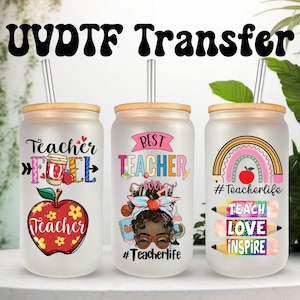 Emballage UVDTF Best Teacher pour boîte de 16 oz, gobelet en verre, durée de vie pour enseignant, carburant pour enseignant, prêt à poser, adhésif imperméable permanent