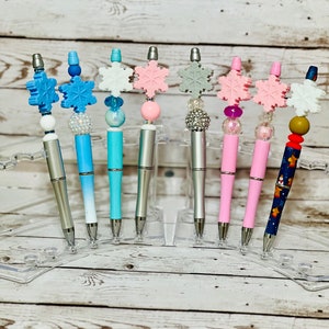 Beaded White Pink or Blue Snowflake Ink Pen | Cute Christmas Decor | Gifts for Her | Gifts for Him | Stocking Stuffer