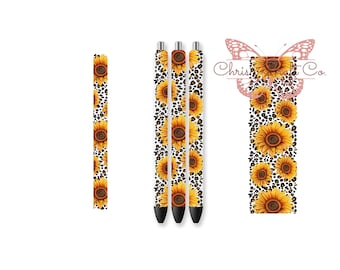 UVDTF Pen Wrap Sunflower Leopard Pen, Ready to Apply, Permanent Adhesive Waterproof