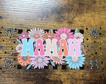 Retro Mamaw bloemen geruit UVDTF blik glasfolie permanent waterdicht sticker 16oz bril
