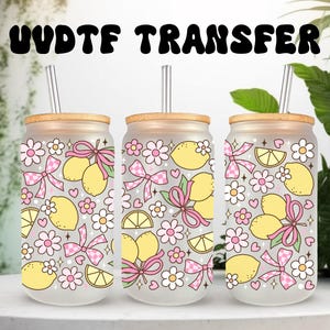UVDTF Wrap Lemon Daisy Bow à carreaux pour boîte de 16 oz, gobelet en verre, prêt à poser, adhésif imperméable permanent