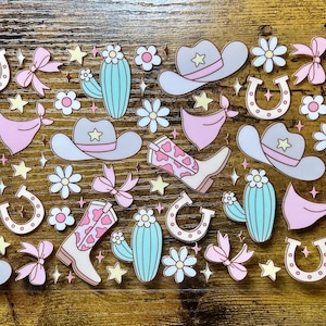 Emballage UVDTF, noeud cowgirl, pastel pour boîte de 16 oz, gobelet en verre, emballage marguerite, prêt à poser, adhésif imperméable permanent