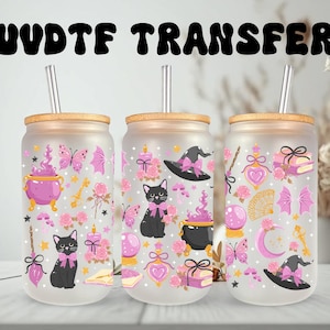 UVDTF Wrap Witchy Coquette Cats for 16oz Can Glass Mug Tumbler, Halloween Wrap, Ready to apply, Permanent Waterproof Adhesive