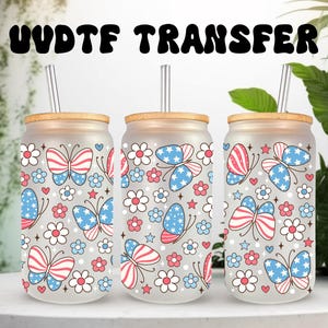 UVDTF Wrap Patriotic Butterfly pour boîte de 16 oz, gobelet en verre, prêt à poser, adhésif imperméable permanent, option double face
