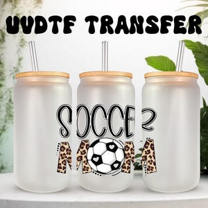 UVDTF Wrap Soccer Mom 16 oz canette gobelet en verre, film de football sport, prêt à appliquer, adhésif imperméable permanent