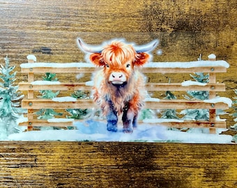 UVDTF Wrap Highland Cow Winter Snow Fence for 16oz Can Glass, Mug, Tumbler, Winter Wrap, Ready to Apply, Permanent Adhesive, Double Sided
