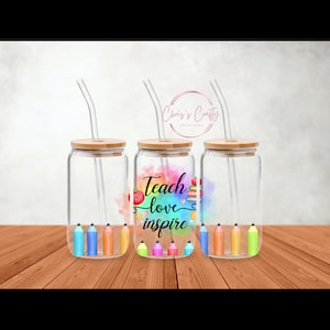 UVDTF-wrap Teach Love Inspire voor 16oz blikje glazen mok beker, leraar wrap, klaar om aan te brengen, permanente waterdichte lijm
