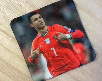 Cristiano Ronaldo Coaster | Soccer Fan Gift | Soccer Drink Coaster | Portugal Soccer Decor | Personalized Sports Coaster | Gift for Him