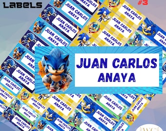 Sonic Supplies Back to School Labels | Water-resistant Stickers | Personalized Name Labels | Labels for School Supplies