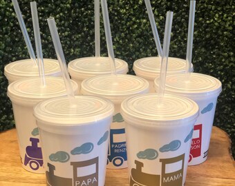 Personalized Train Birthday Party Cups, Reusable Party Favors with Lids