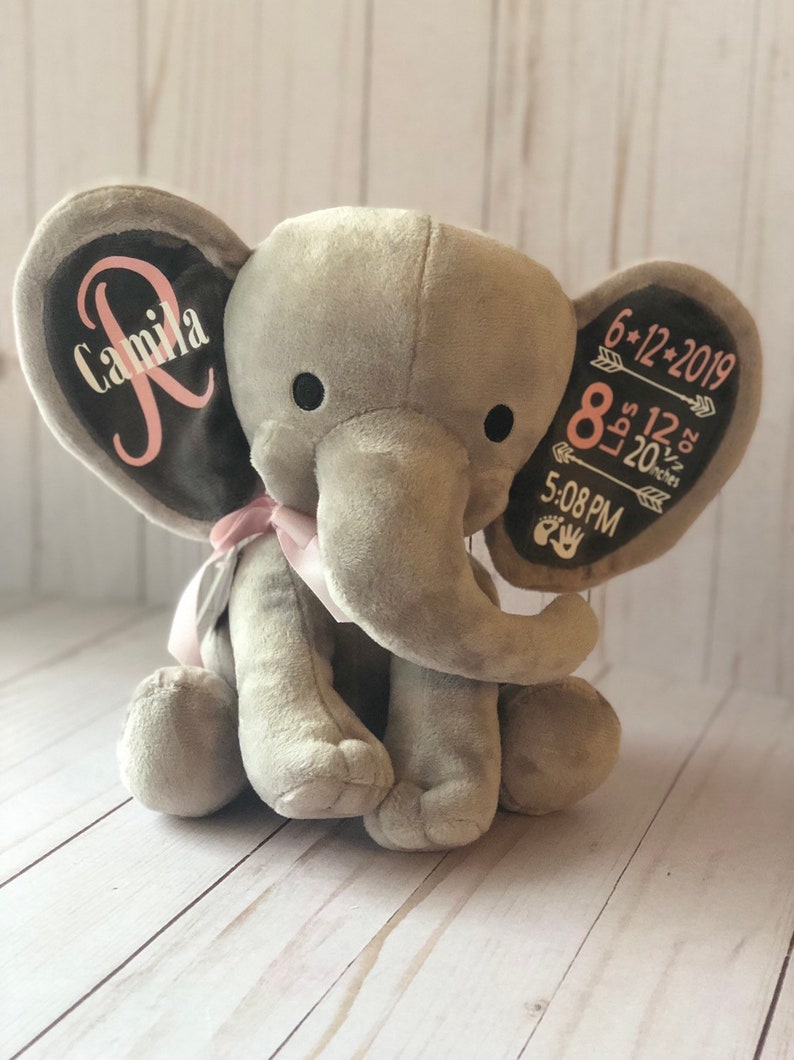 Birth Announcement Elephant for boy or girlNewborn giftBabyshowerMemory ElephantPersonalized ElephantBirthday giftanniversarybaby