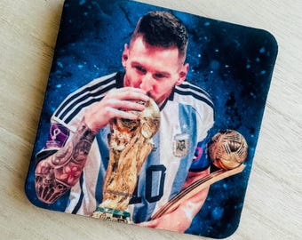 Dessous de verre Argentine/sous-verre Messi/sous-verre de football/sous-verre argentin personnalisé/sous-verre coupe du monde/cadeau fan de football/cadeau pour lui/décor sport