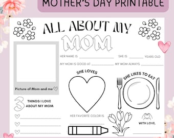 All About Mom Printable,All About My Mom Instant Download,Last Minute Mother's Day,Mother's Day Activity,Mothers day gift,Printable for kids