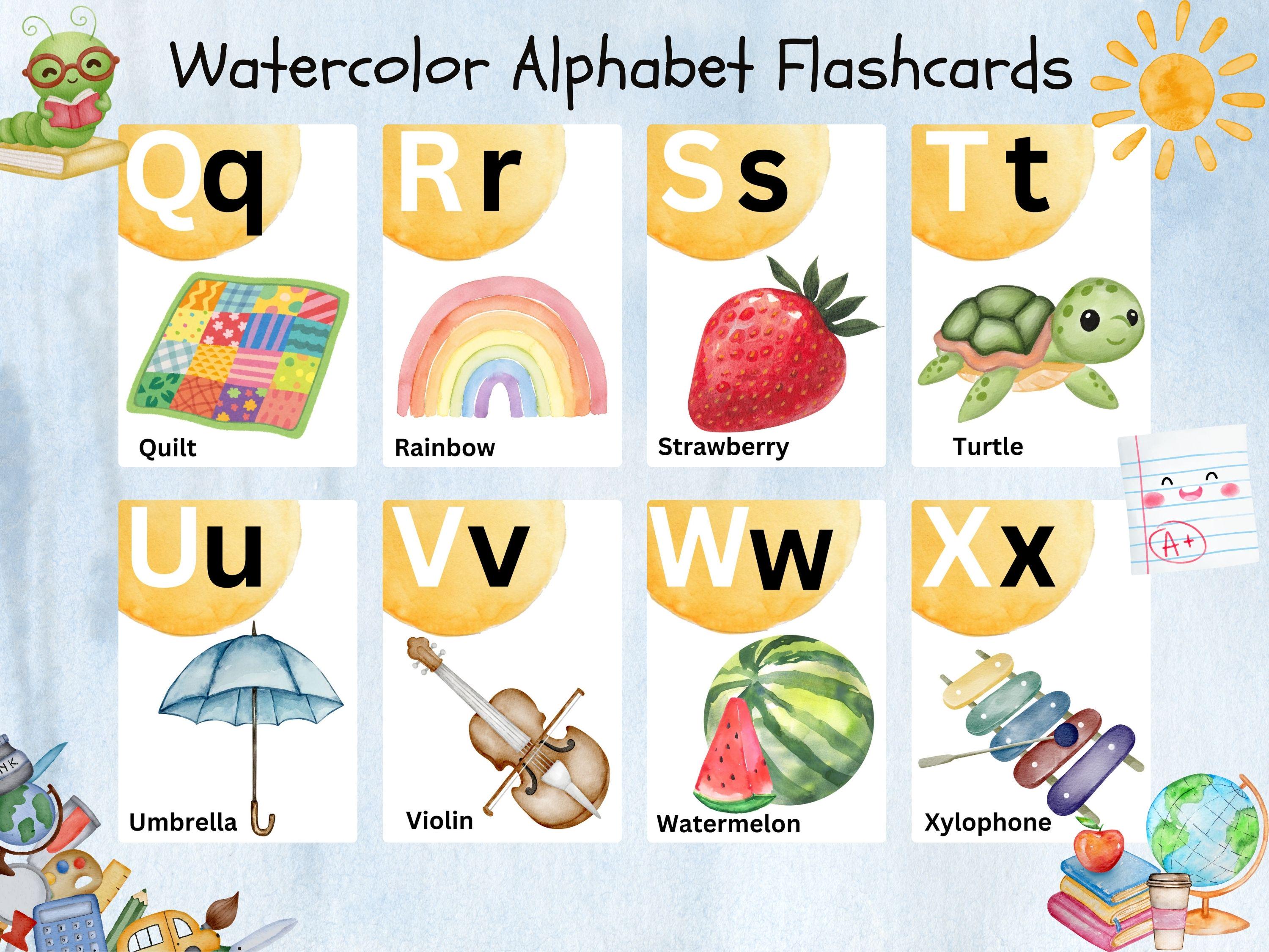 ABC Alphabet Flash Cards, Watercolor Alphabet Flash Cards,printable ...