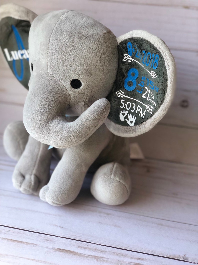 Birth Announcement Elephant for boy or girlNewborn giftBabyshowerMemory ElephantPersonalized ElephantBirthday giftanniversarybaby