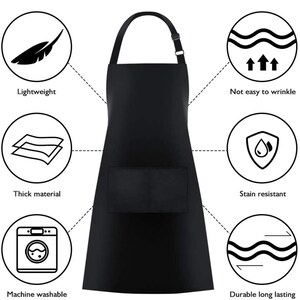 K&ouml;nnte beinhalten: Schwarze Sch&uuml;rze mit einer gro&szlig;en Tasche auf der Vorderseite. Die Sch&uuml;rze ist maschinenwaschbar, fleckenbest&auml;ndig, strapazierf&auml;hig und leicht. Sie ist auch knitterarm.