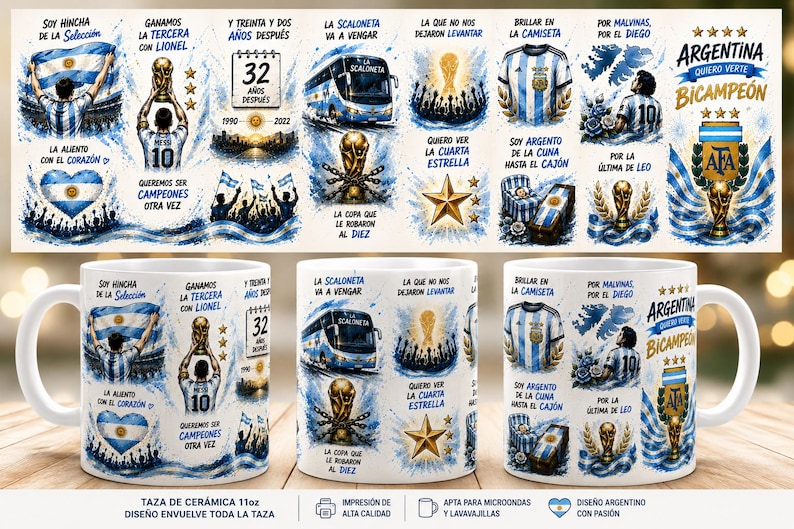 Argentina Bicampeón Mug 11oz, Argentina Soccer Fan Gift, World Cup Champions Mug, La Scaloneta Coffee Cup, Messi inspired mug image 3