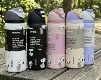 Owala Water Bottle 32oz Snoopy Design – Insulated Leakproof Straw Bottle – Cute Aesthetic Gym School Bottle
