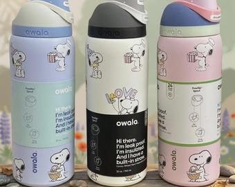 Owala-waterfles 32 oz Snoopy Design – Geïsoleerde, lekvrije rietjesfles – Leuke esthetische gymschoolfles