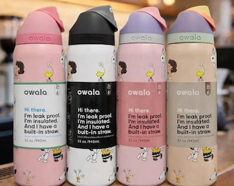 Snoopy Owala FreeSip Water Bottle 24oz Leakproof Insulated Stainless Steel Straw Lid Cute Cartoon Kawaii Aesthetic Travel Gym Cup Gift Idea