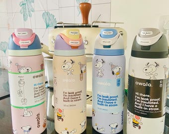 Peanuts Snoopy Inspired Water Bottle 32oz 24oz Leak Proof Insulated Straw Lid Cute Cartoon Stainless Steel Travel Tumbler GiftForGirls Women