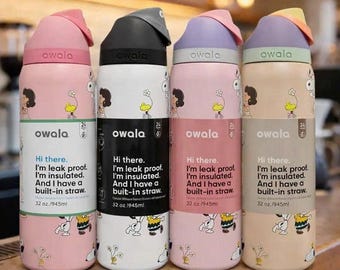 Owala Snoopy-waterfles 32 oz – Leuke lekvrije geïsoleerde beker, freeSip cartoonfles met rietje, Aesthetic School Gym-reisbeker
