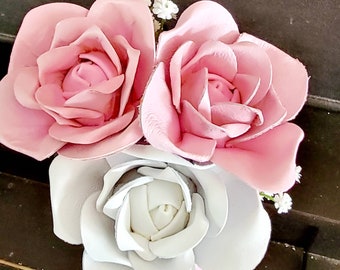 3rd anniversary gift, Leather flowers,  Leather rose bouquet,  3 rose bouquet