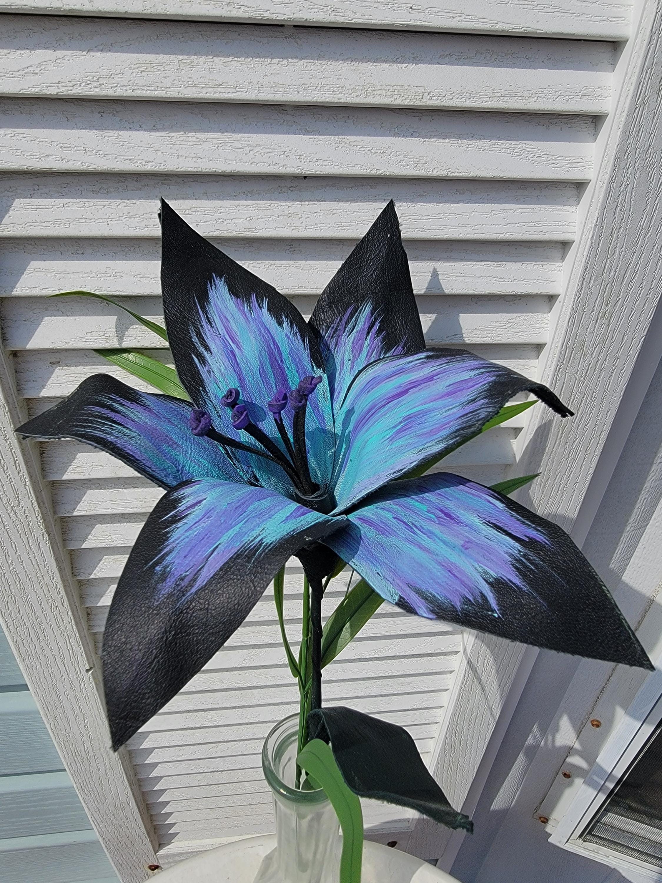 Hand-painted Leather Stargazer Lily: Black, Purple & Green Wedding Flower -  Etsy