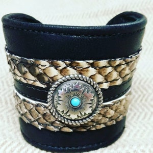 Leather and snake cuff bracelet