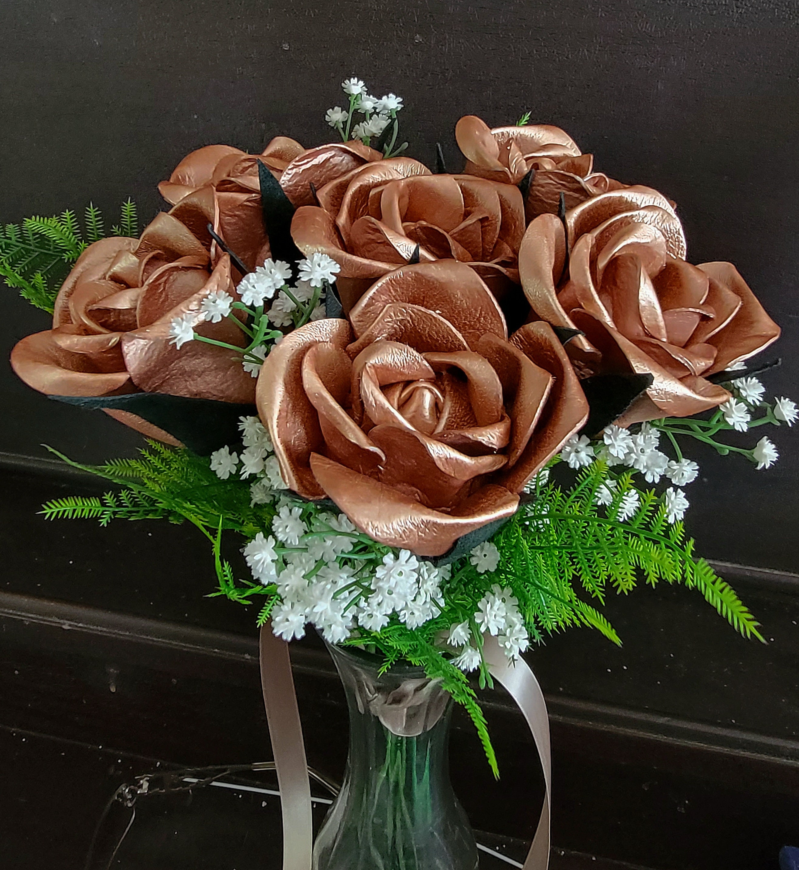 Rose Gold Leather Rose Bouquet, 3rd Anniversary Gift - Etsy