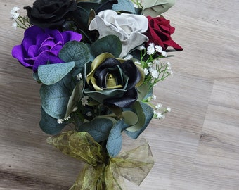 Bridal bouquet, Camouflage  leather flowers,  Wedding flowers, Anniversary gift. Wedding keepsake