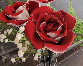 Red Suede Osiria Rose: Fire and Ice Faux Flower