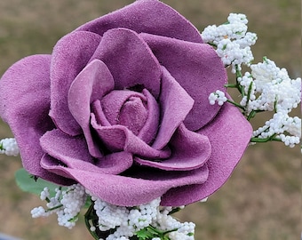 Leather rose, Purple leather rose, Lavender leather rose, Suede rose
