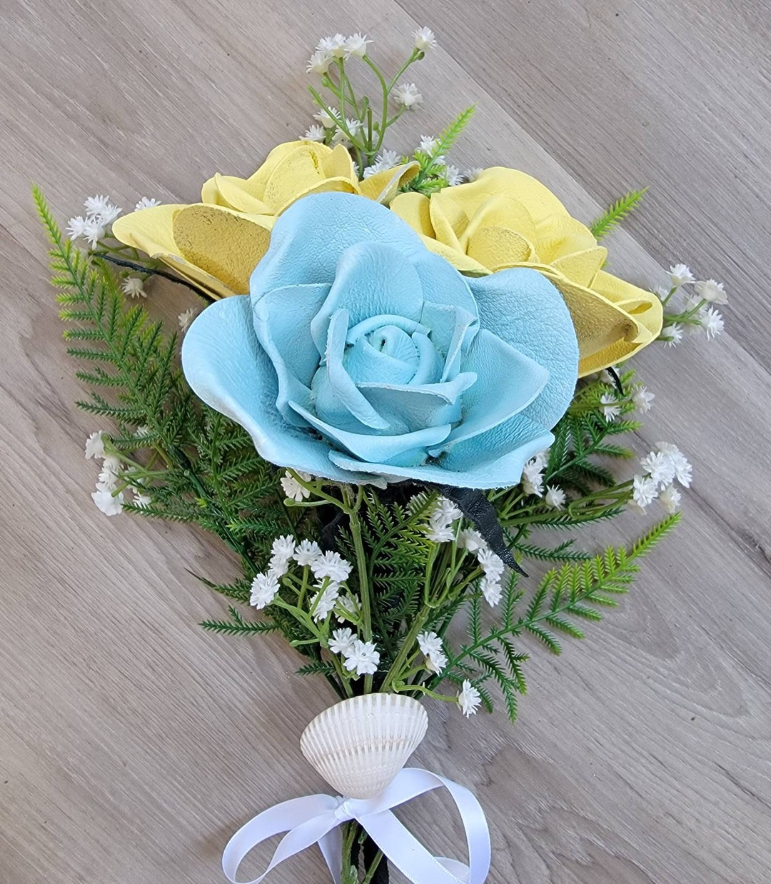 Leather Rose Bouquet, Beach Wedding Flowers,3rd Anniversary Gift, Beach