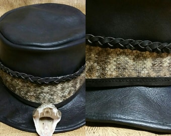 Rattlesnake Band Cowhide Hat, Western Rock Style