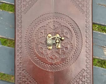 Large hand bound leather notebook, sketch book, diary, journal with handmade paper