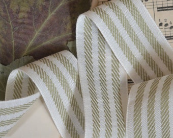 olive and cream ticking striped ribbon