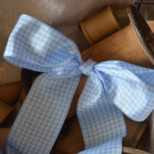 light blue and white check 1 1/2" english ribbon