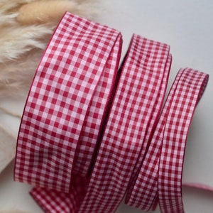 red and pink 1&quot; check taffeta ribbon
