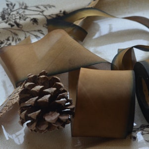 bark brown and black indigo hand dyed silk ribbon