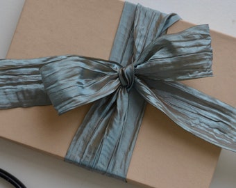 crinkled smoky blue ribbon 1 1/2" wide