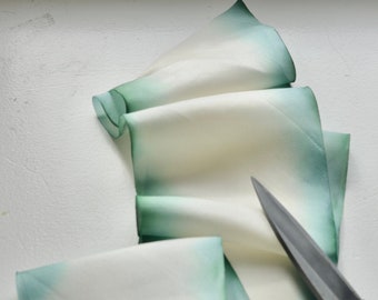 washed spearmint dipped edged 4" hand dyed silk ribbon